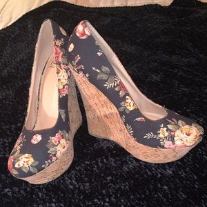 Black Floral Wedges